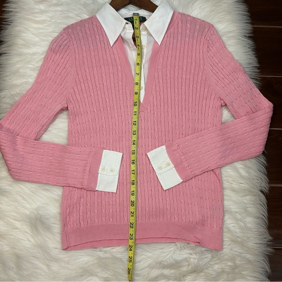Lauren Ralph Lauren Silk Cable Knit Sweater Large Pink Soft Girl Tennis Preppy - Picture 5 of 8